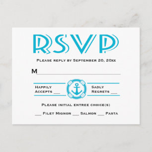 Nautical RSVP Blue Turquoise Ship Anchor Beach Invitation Postcard