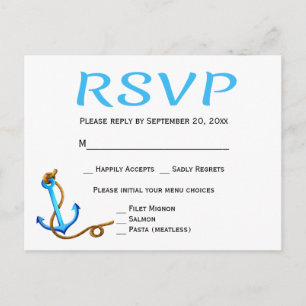 Nautical RSVP Blue Turquoise Ship Anchor Wedding Invitation Postcard