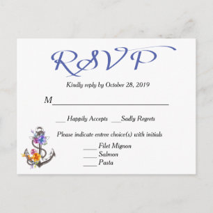 Nautical RSVP Boat Anchor Floral Blue Postcard