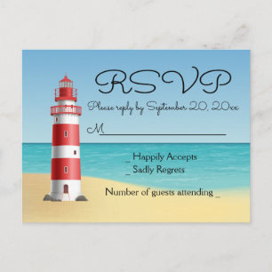 Nautical RSVP Lighthouse Beach Wedding Summer Invitation Postcard