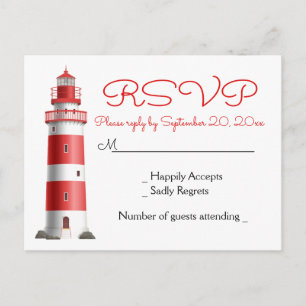 Nautical RSVP Lighthouse Red Beach Wedding Summer Invitation Postcard
