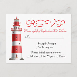 Nautical RSVP Lighthouse Red Beach Wedding Summer Invitation Postcard