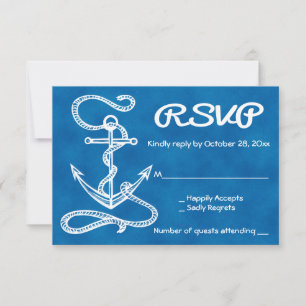 Nautical RSVP Ship Anchor Watercolor Blue Wedding Card