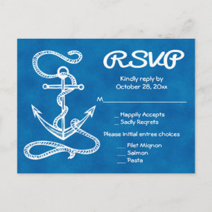 Nautical RSVP Ship Anchor Watercolor Blue Wedding Invitation Postcard