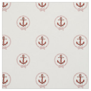 Nautical rust red anchor/red seaman knot fabric