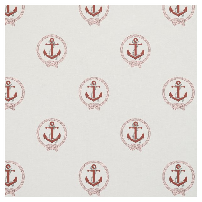 Nautical rust red anchor/red seaman knot fabric (Swatch)