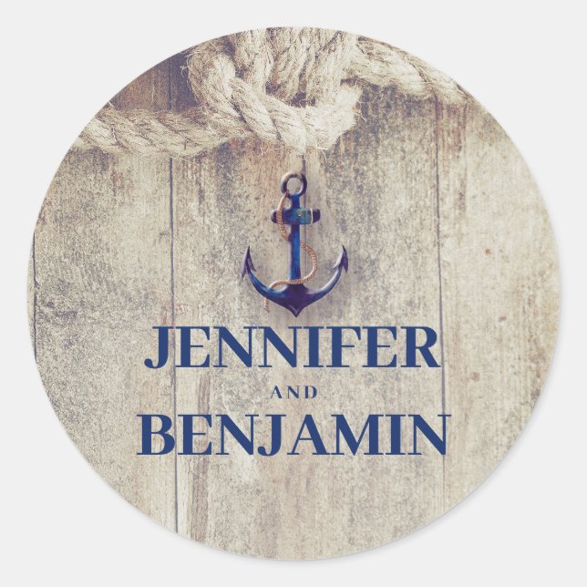 Nautical Rustic Beach - Anchor Wedding Classic Round Sticker (Front)