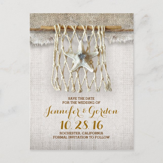 Nautical rustic beach save the date postcards (Front)