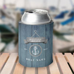 Nautical rustic boat name vintage anchor rope can  can cooler<br><div class="desc">Welcome aboard personalised boat name vintage rustic drifted navy blue nautical wood,  anchor,  and rope making a summer boating party can cooler.</div>