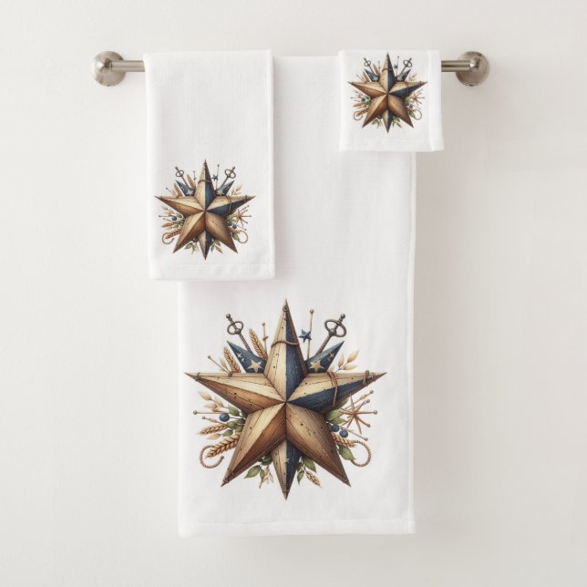 Nautical Rustic Star Bath Towel Set (Insitu)