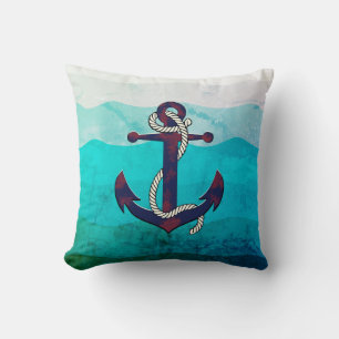 Nautical rusty blue anchor/rope/filter waves cushion