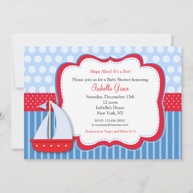 Nautical Saiboat Baby Shower Invitations (Front)
