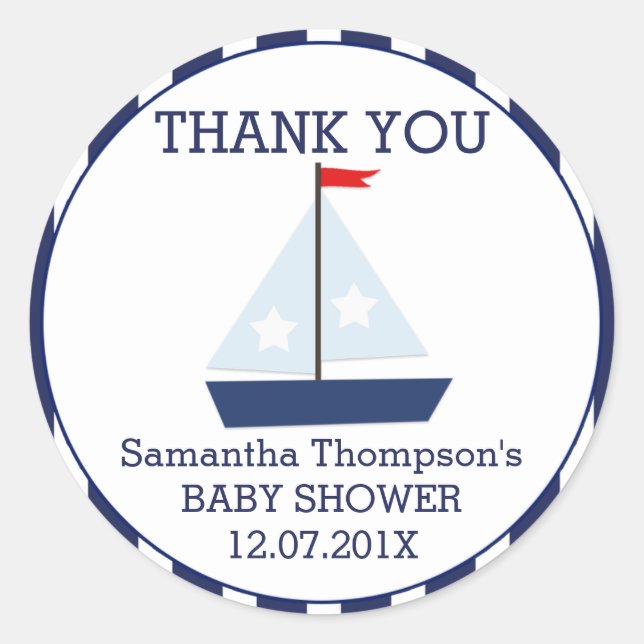 Nautical Sail Boat Baby Shower Favor Sticker (Front)
