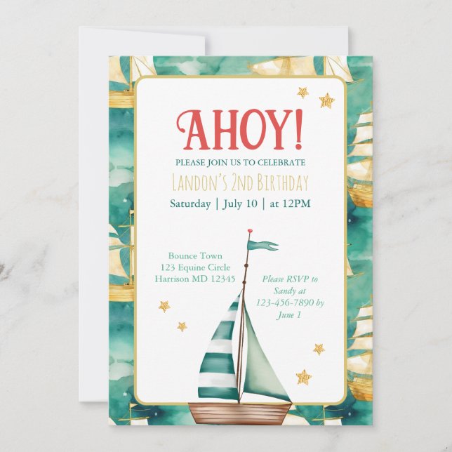 Nautical Sail Boat Kids Birthday Invitation (Front)