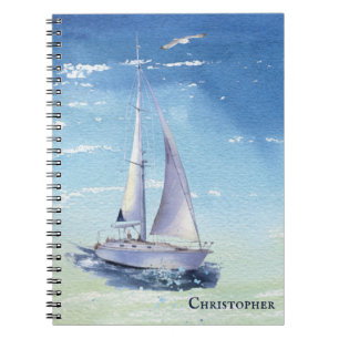 Nautical Sail Boat Monogram Name Notebook