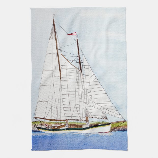 Nautical Sail Boat Sea Ocean Kitchen Dish Towel (Vertical)
