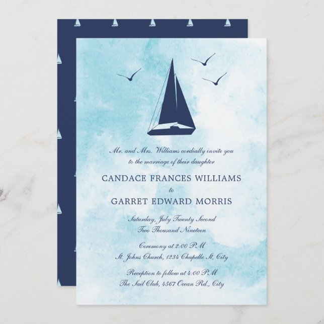 Nautical Sail Boat Wedding Invitation (Front/Back)