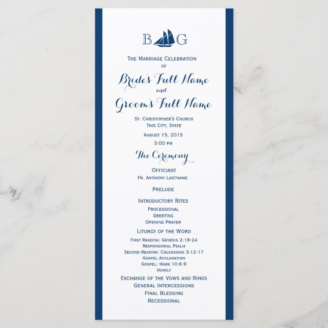 Nautical Sail Boat Wedding Program (Front)