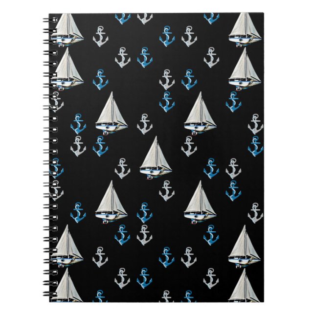 Nautical Sail Boats and Anchors Notebook (Front)