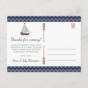 Nautical Sailboat Ahoy Baby Boy Shower Thank You Postcard