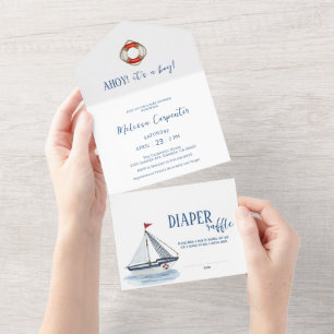 Nautical Sailboat Ahoy it's a Boy Baby shower  All In One Invitation