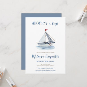 Nautical Sailboat Ahoy it's a Boy Baby shower Invitation