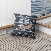 Nautical Sailboat & Anchor Navy Blue