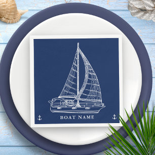 Nautical Sailboat Anchor Navy Blue White Boat Name Napkin