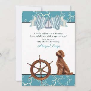 Nautical Sailboat and Goldendoodle Boy Baby Shower Invitation
