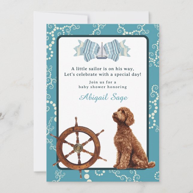 Nautical Sailboat and Goldendoodle Boy Baby Shower Invitation (Front)