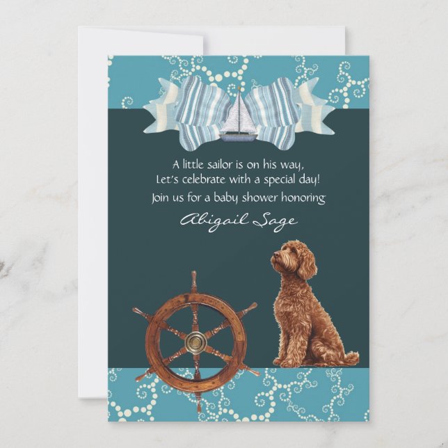 Nautical Sailboat and Goldendoodle Boy Baby Shower Invitation (Front)