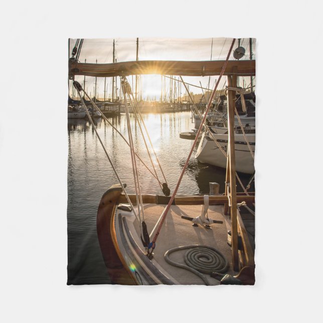 Nautical Sailboat And Sunset In Marina Fleece Blanket (Front)