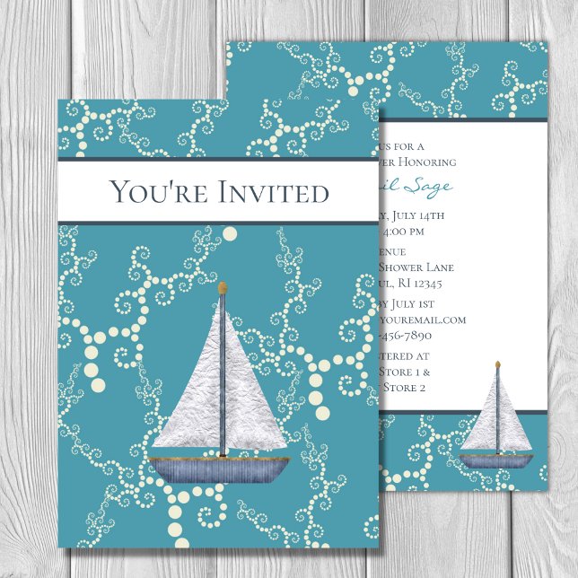 Nautical Sailboat and Swirling Water Baby Shower Invitation (Creator Uploaded)