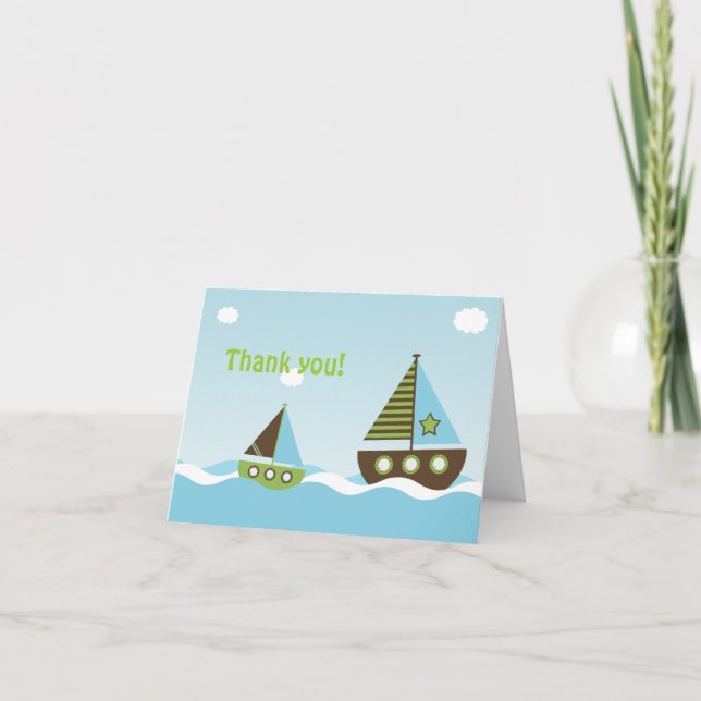 Nautical Sailboat Baby Boy Baby Shower Thank You (Front)