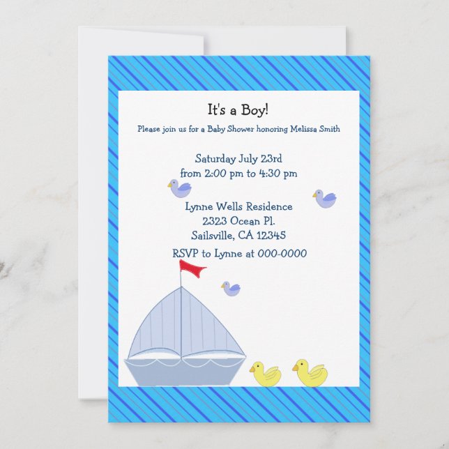 Nautical Sailboat Baby Boy Shower Invitation (Front)