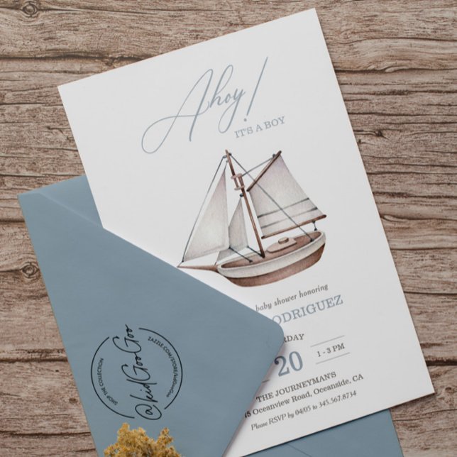 Nautical Sailboat Baby Shower Ahoy Boy's Invitation (Creator Uploaded)