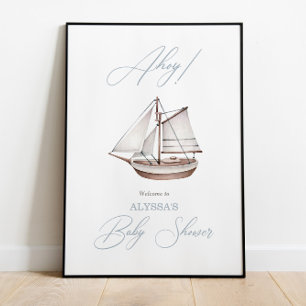 Nautical Sailboat Baby Shower Ahoy Welcome Sign