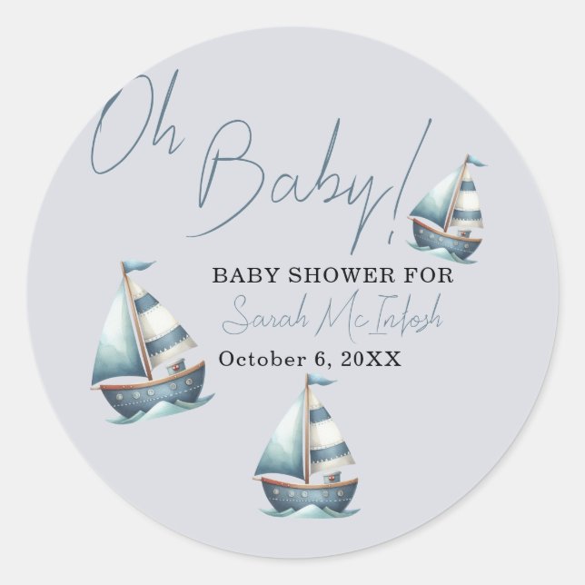 Nautical Sailboat Baby Shower  Classic Round Sticker (Front)