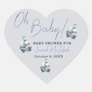 Nautical Sailboat Baby Shower Heart Sticker
