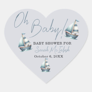 Nautical Sailboat Baby Shower  Heart Sticker