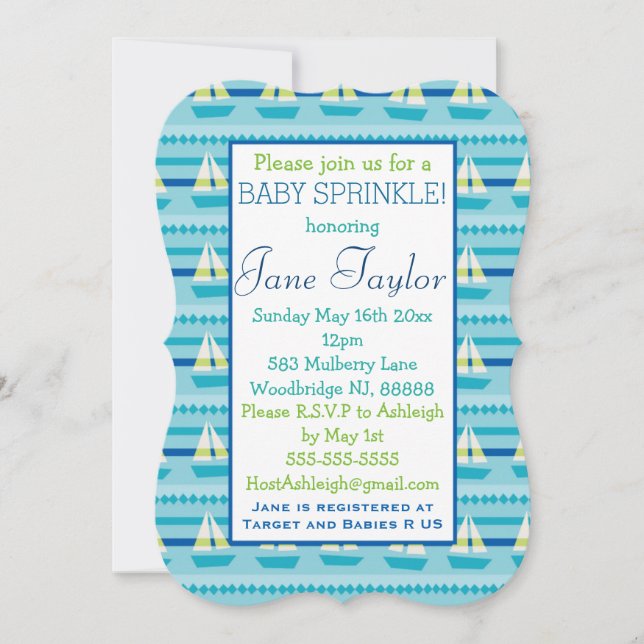 Nautical Sailboat Baby Sprinkle Invitation (Front)