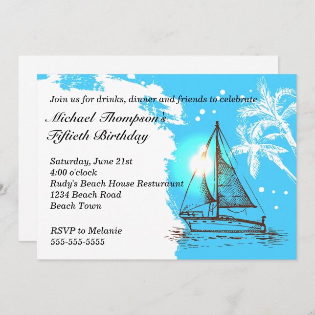 Nautical Sailboat Birthday Invitation (Front/Back)