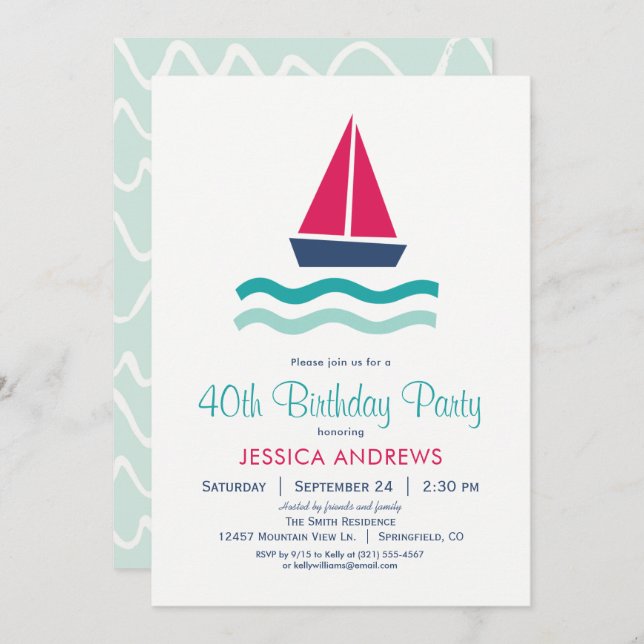 Nautical Sailboat Birthday Party Invitation (Front/Back)