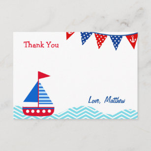 Nautical Sailboat Birthday Thank You Note Cards