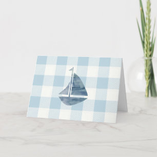 Nautical Sailboat Blue Gingham Pattern Card