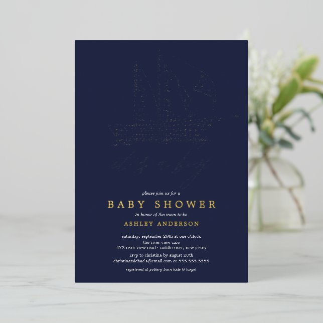 Nautical Sailboat Boy Baby Shower Foil Invitation (Standing Front)