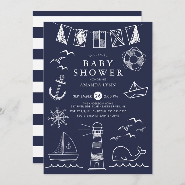 Nautical Sailboat Boy Baby Shower Invitation (Front/Back)