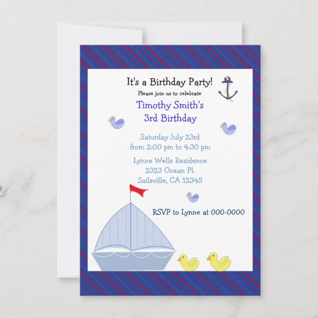 Nautical Sailboat Boy Birthday Invitation (Front)