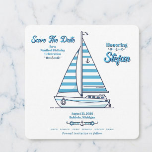 Nautical Sailboat Cabana Stripe Birthday Save The Date