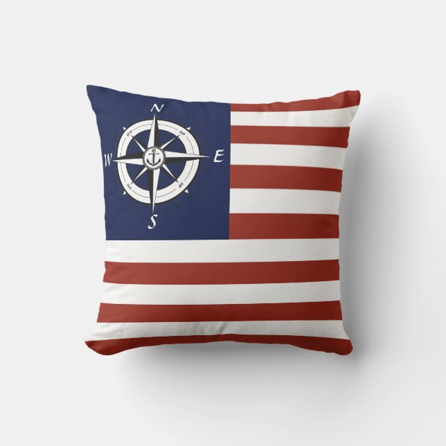 Nautical sailboat compass/American flag stripe   Cushion (Front)